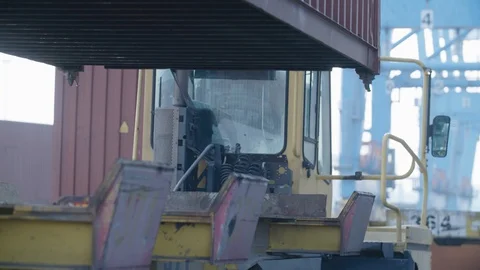 Container is placed on truck close up Stock Footage 118593070