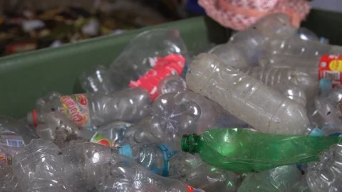 Container with plastic bottles. sorted trash. Asian dump.plastic and cellophane. Video stock 127046953