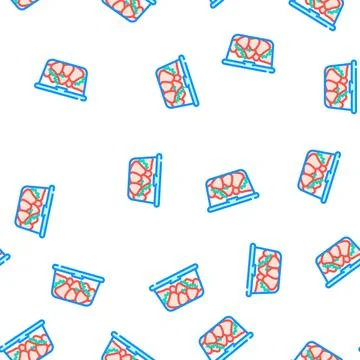 Container plastic strawberries vector seamless pattern Stock Illustration