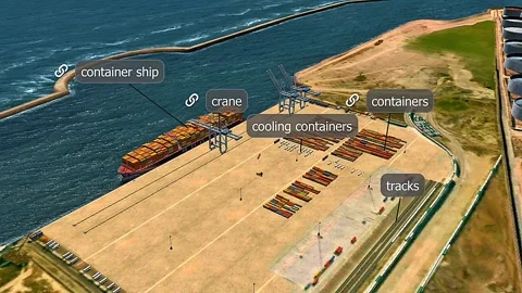 Container port 3D view Stock Footage 325898026