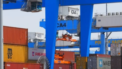 Container port activity 4k intro video for business Stock Footage 90219200