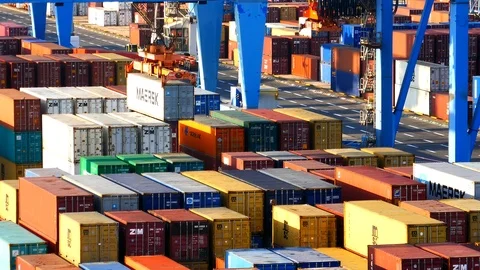Container port activity 4k intro video for business Stock Footage 96098801