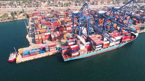 Container port and cargo ship Stock Footage 208809337