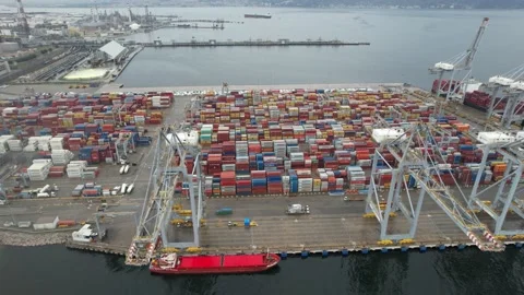 Container port and harbor cranes Stock Footage 237633629