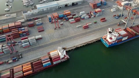 Container port and Ships in Lisbon Stock Footage