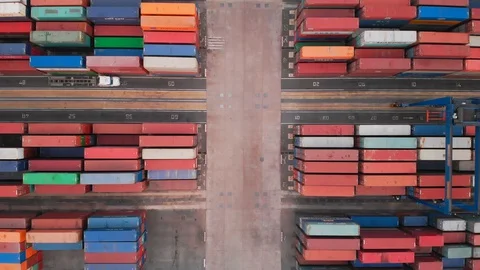 Container port bird eye view Video stock 128358576