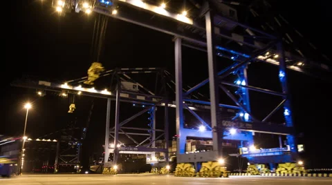 Container Port With The Cargo Ship Timelapse Stock Footage 63086707