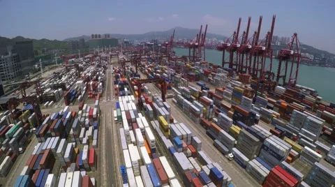 Container Port. Marvelous 4K Aerial Shot. Stock Footage