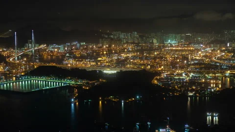Container port modern Hong Kong city with bright illumination Stock Footage 118632353