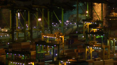 Container port at night time lapse HD Stock Footage 33194162