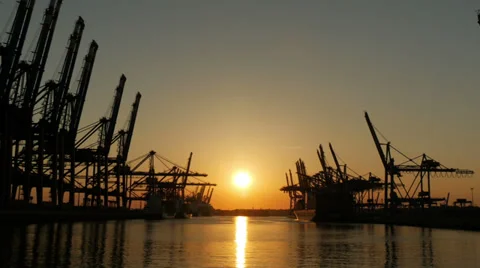 Container port at sunset. Stock Footage 39593738