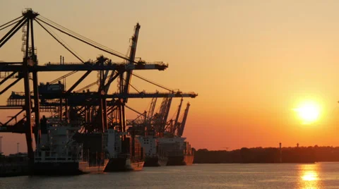 Container port at sunset. Stock Footage 39593773