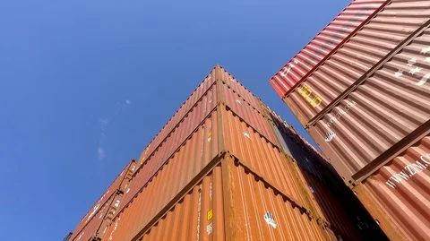 Container port terminal, working trucks, reachstacker, loading containers Video stock 128176338