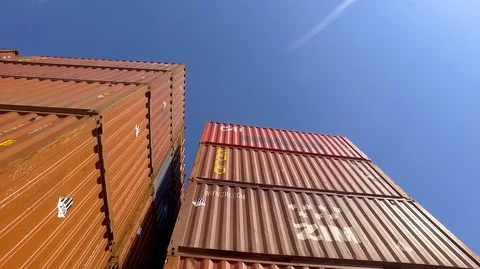 Container port terminal, working trucks, reachstacker, loading containers Video stock 128176344