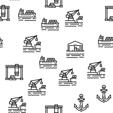 Container Port Tool Vector Seamless Pattern Stock Illustration