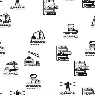 Container Port Tool Vector Seamless Pattern Stock Illustration