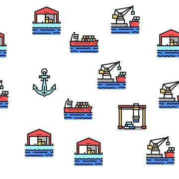 Container Port Tool Vector Seamless Pattern Stock Illustration
