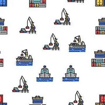 Container Port Tool Vector Seamless Pattern Stock Illustration