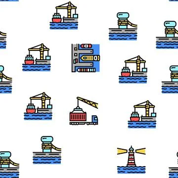 Container Port Tool Vector Seamless Pattern Stock Illustration