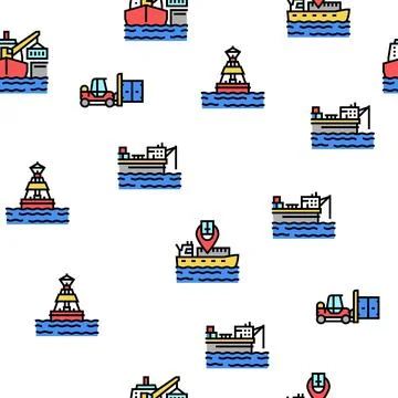 Container Port Tool Vector Seamless Pattern Stock Illustration