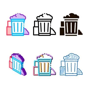 Container with rubbish trash vector minimal thin line icon Stock Illustration