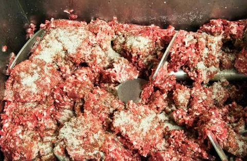 Container of salted ground beef Stock Photos