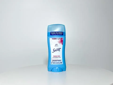 A container of Secret Deodorant on a white background. 库存照片