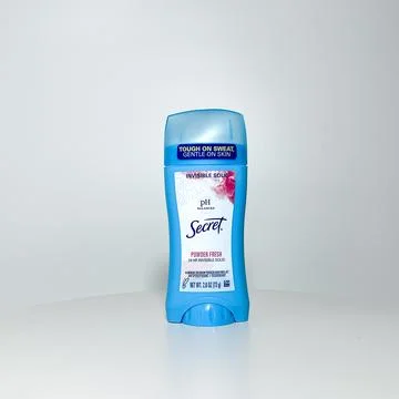 A container of Secret Deodorant on a white background. 库存照片