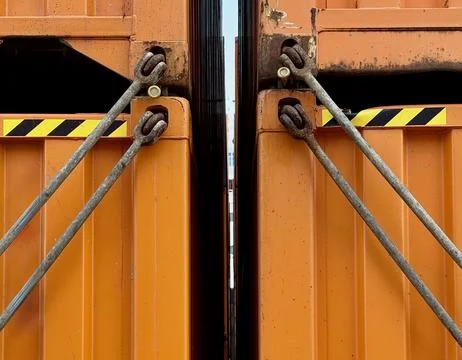 Container Securing System with Lashing Rods on Cargo Ship Stock Photos