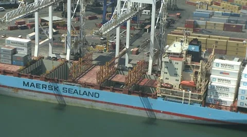 Container Ship Aerial of Shipyard Stock Footage 8765874