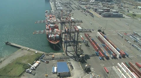 Container Ship Aerial of Shipyard Stock Footage 8765891