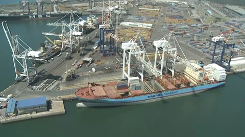 Container Ship Aerial of Shipyard Stock Footage 8765935