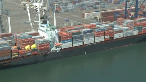 Container Ship Aerial of Shipyard Stock Footage 8765945