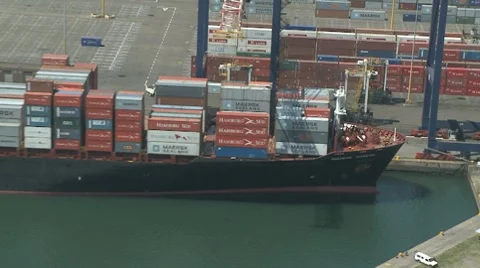 Container Ship Aerial of Shipyard Stock Footage 8765961