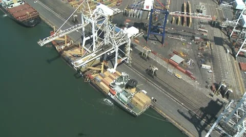 Container Ship Aerial of Shipyard Stock Footage 8776137