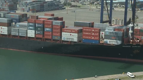 Container Ship Aerial of Shipyard Stock Footage 8776160
