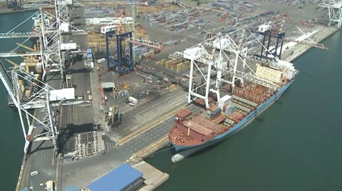 Container Ship Aerial of Shipyard Stock Footage 8776230