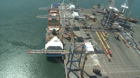 Container Ship Aerial of Shipyard Stock Footage 8776298