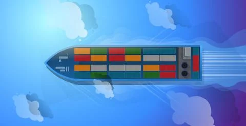 Container ship. Aerial top view. Cargo to harbor. Vector illustration flat Stock Illustration