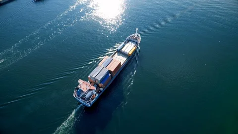 Container Ship, Aerial View Stock Footage 91128903