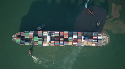Container ship aerial view Stock Photos