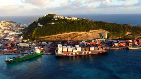 Container ship alongside at Philipsburg port Stock Footage 119631763