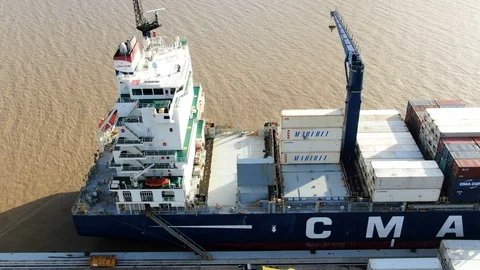 Container ship alongside at port Degrad des Cannes. Stock Footage 119450057