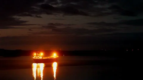 Container Ship Anchored at Night Stock Footage 39176966