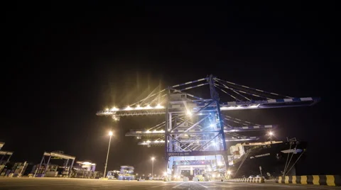 Container Ship And Lifting Cranes Timelapse Stock Footage 63086582