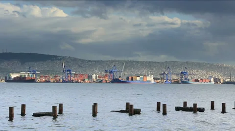 Container Ship and Port Activity time lapse 2 Stock Footage 34299172