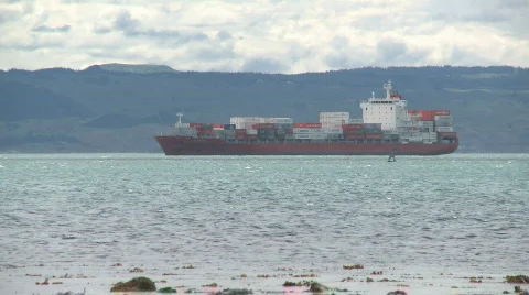 Container ship and speedboat Stock Footage 536916
