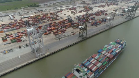 Container Ship Approaching Port Stock Footage 129958628