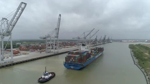 Container Ship Approaching Port Stock Footage 129958826