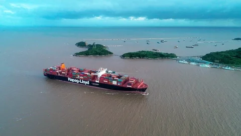 Container ship arrive Shanghai Yangshan container port ,China Stock Footage 94438539
